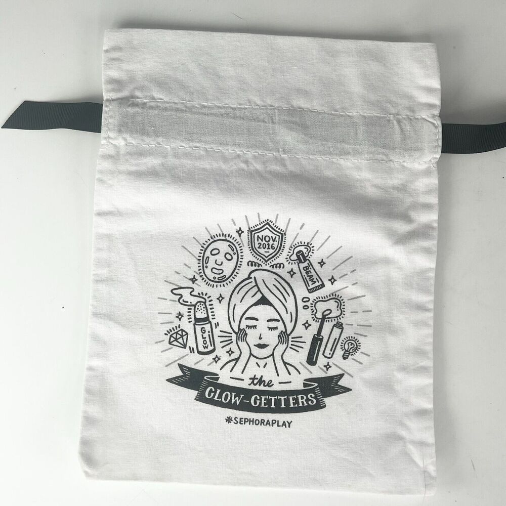 Sephora The Glow Getters Drawstring Cloth MakeUp Delicates Travel Bag White New